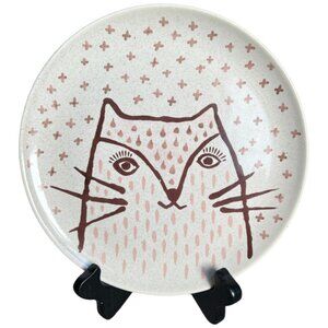 UO Plum & Bow Cozy Critters Cat Plate Speckled Background 8.25" Diameter